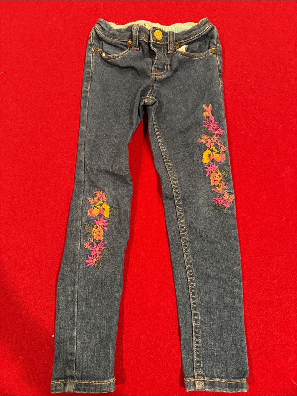 Matilda Jane Dark Wash Jeans with Pink & Yellow Floral Embroidery